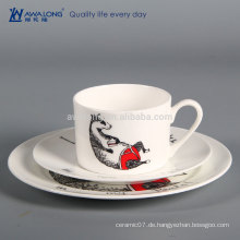 Tier Muster Weiß Luxus Bulk Keramik Platte und Cup Set, Keramik Geschirr Cartoon Design